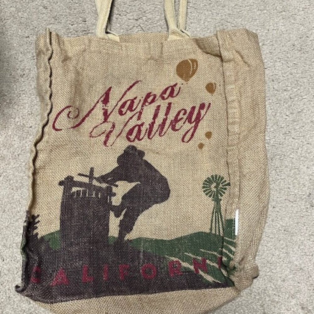VTG Napa Valley California Burlap Tote Shopping Bag Collectible 13.5"x15.5"